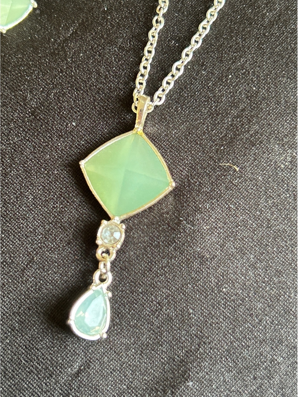 Elegant Green Stone Costume Pendant Necklace with Matching Stud Earrings